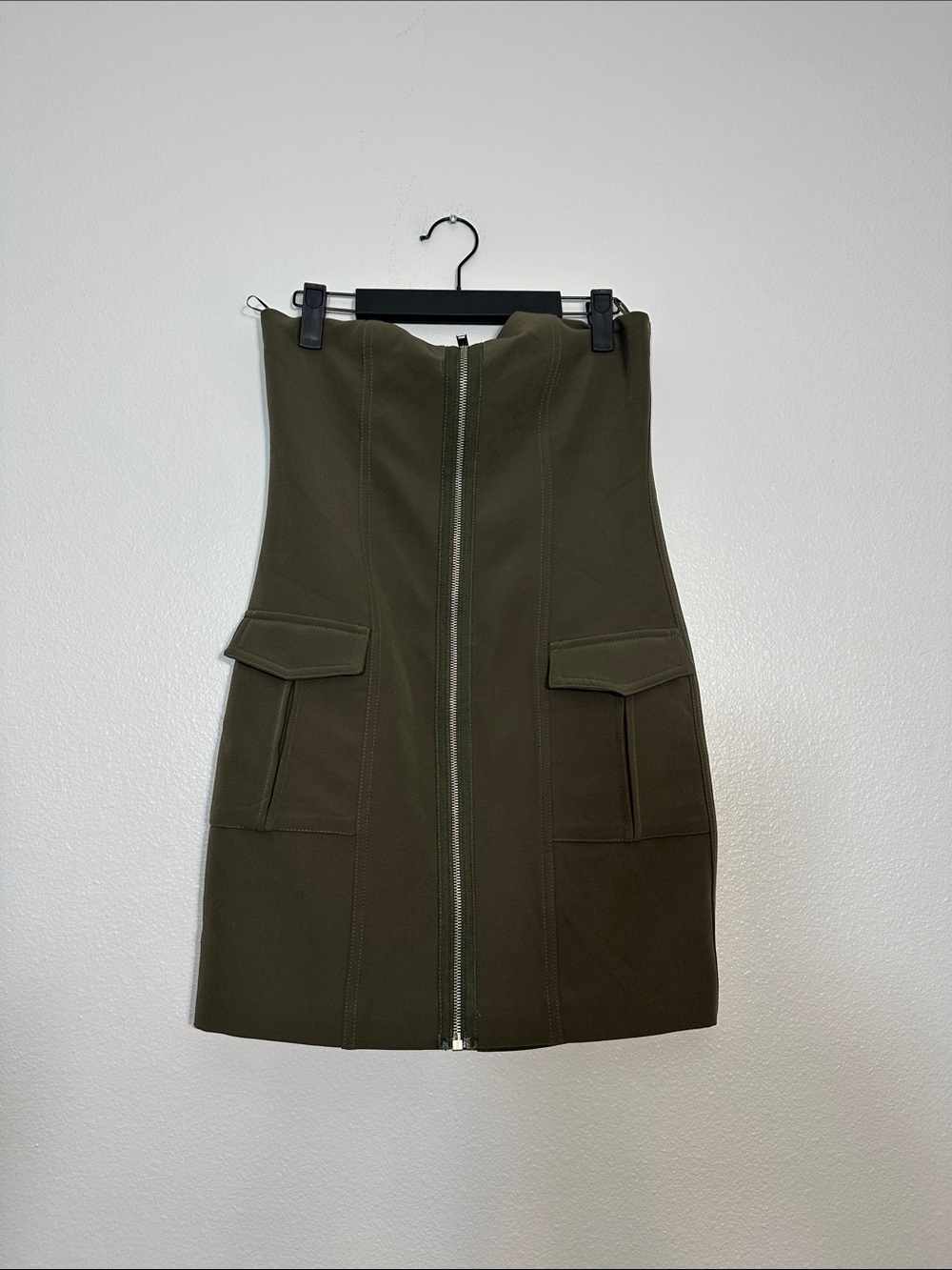 Zara Olive Green Front-Zip Mini Skirt